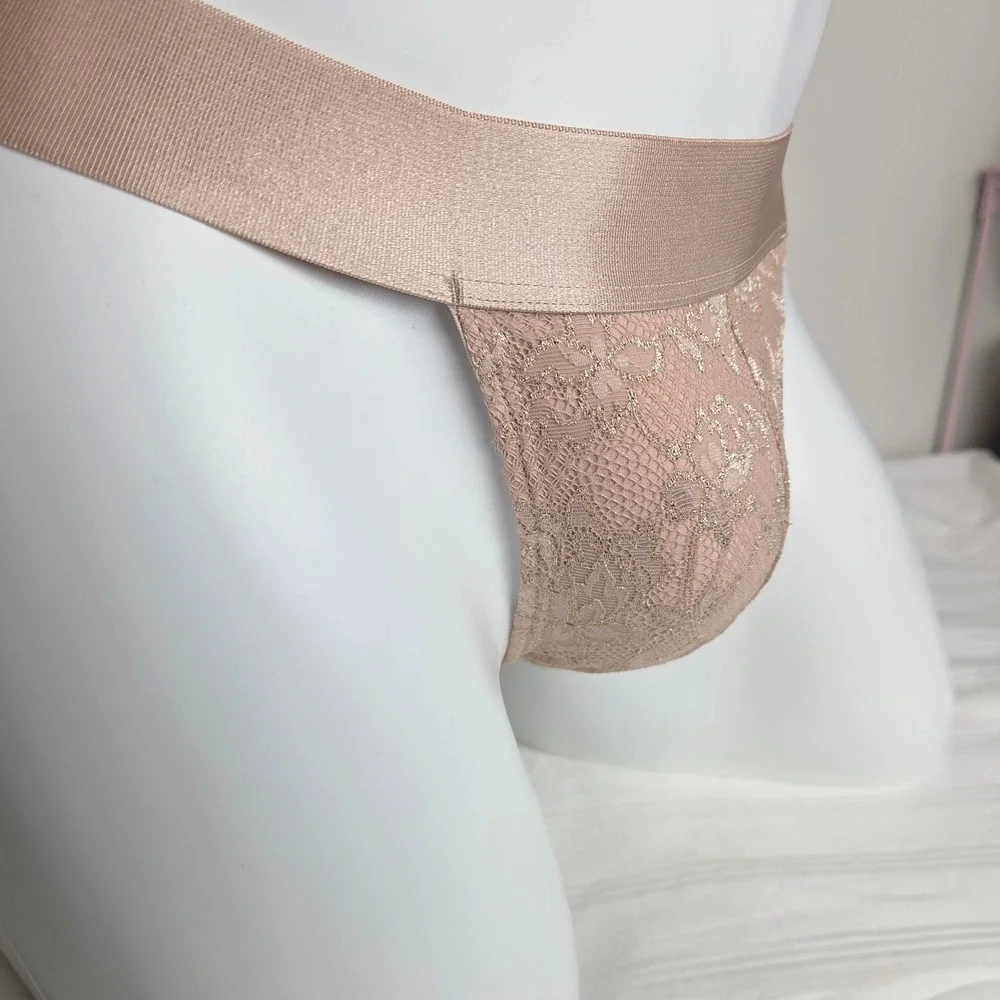 Cosabella Men's Luxury Italian Metallic Lace Jockstrap Camel Gold M